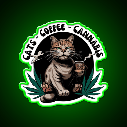 Cats Coffee Weed Weed Cat Stoner Hemp Inspired Green Leaf Led Neon Sign Rgb Color - Shineneon