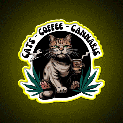 Cats Coffee Weed Weed Cat Stoner Hemp Inspired Green Leaf Led Neon Sign Rgb Color