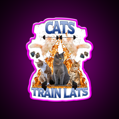 Cats Train Lats Gym Fitness Led Neon Sign Rgb Color - Neon sign mounted on wall in room