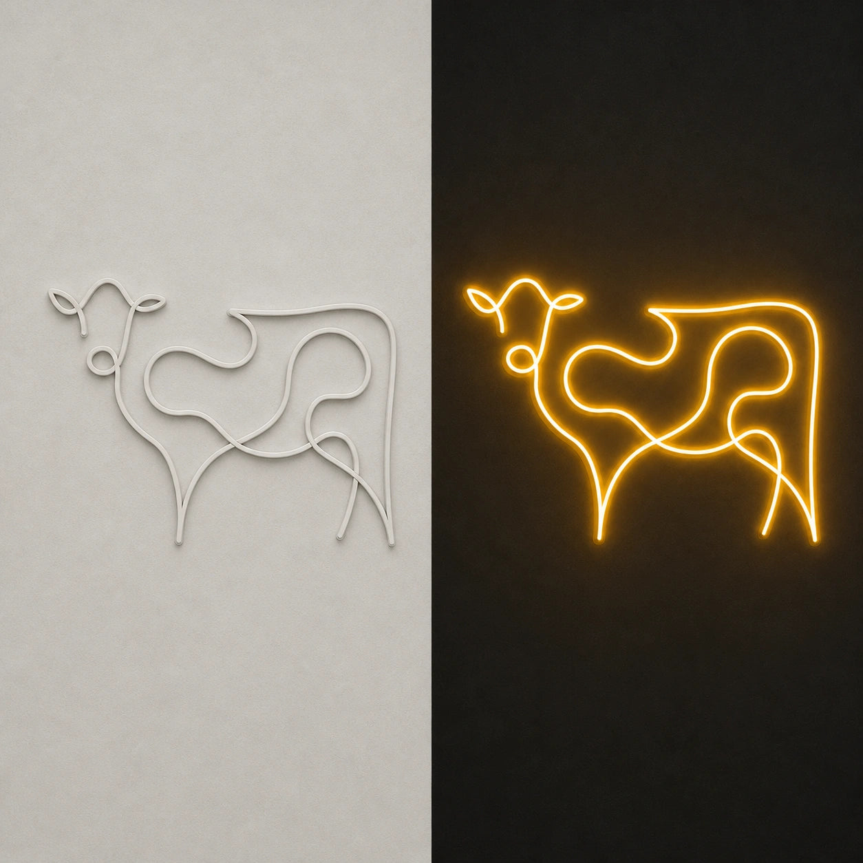 Cattle Cow Head Vintage LED Neon Sign day and night comparison