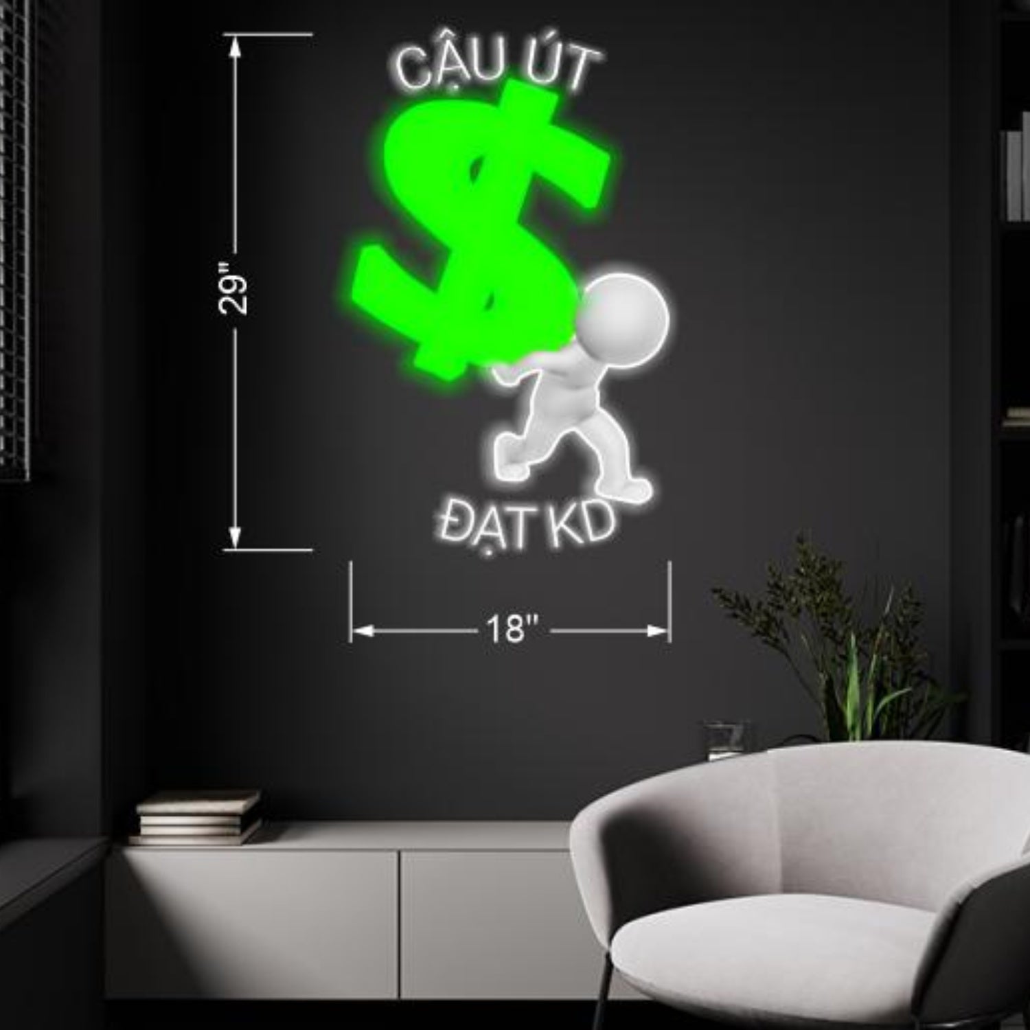 Cau Ut Dat Kd Green Dollar Cartoon Led Neon Sign For Home Decor | Shineneon
