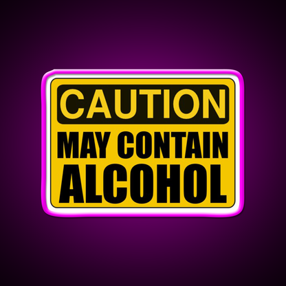 Caution May Contain Alcohol Beer Bar Decor Led Neon Sign Rgb Color - Neon sign mounted on wall in room