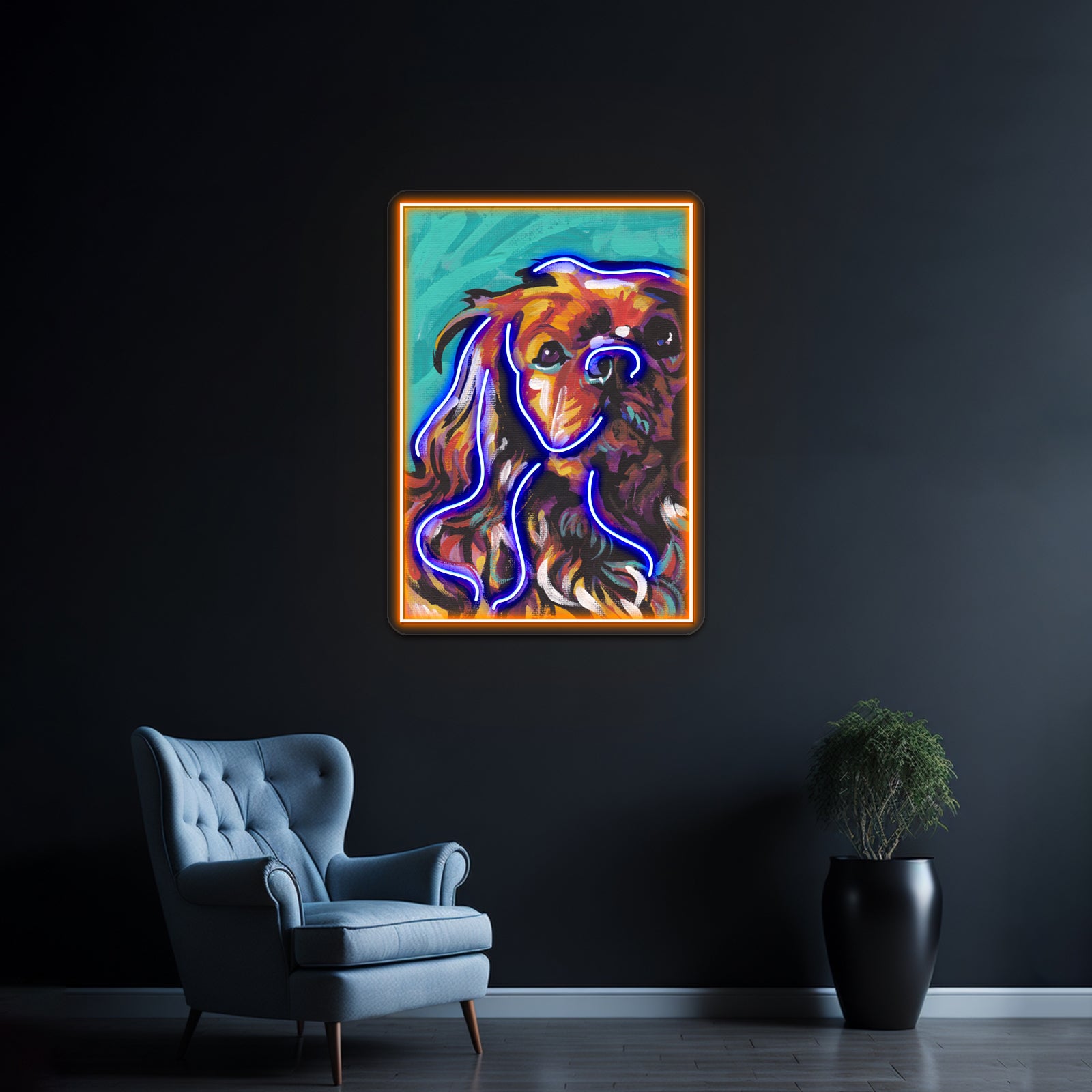Cavalier King Charles Spaniel Colorful Dog Artwork Business Neon Sign