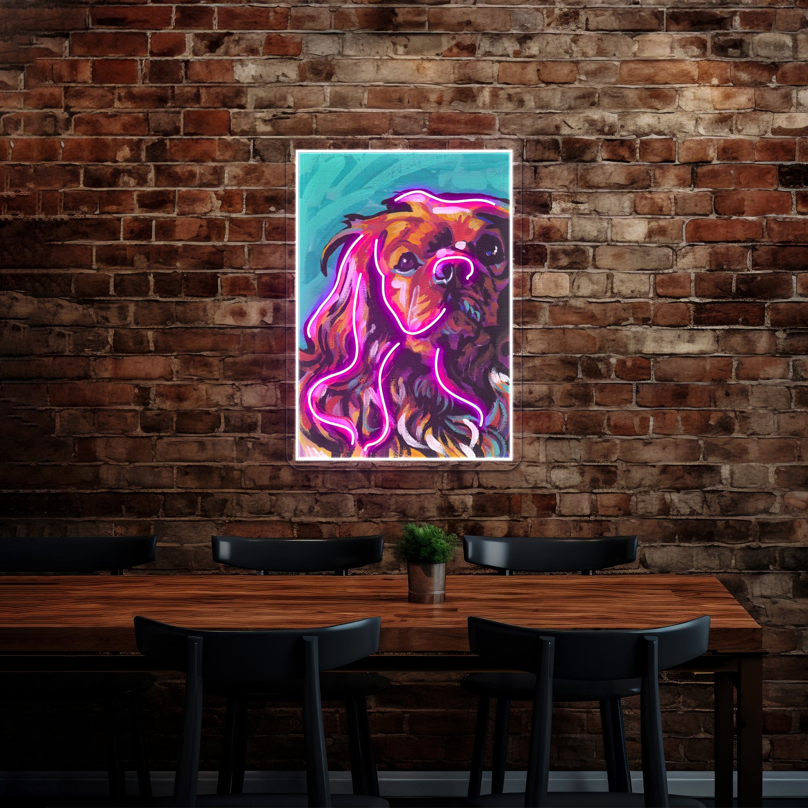 Cavalier King Charles Spaniel Colorful Dog Artwork Business Neon Sign