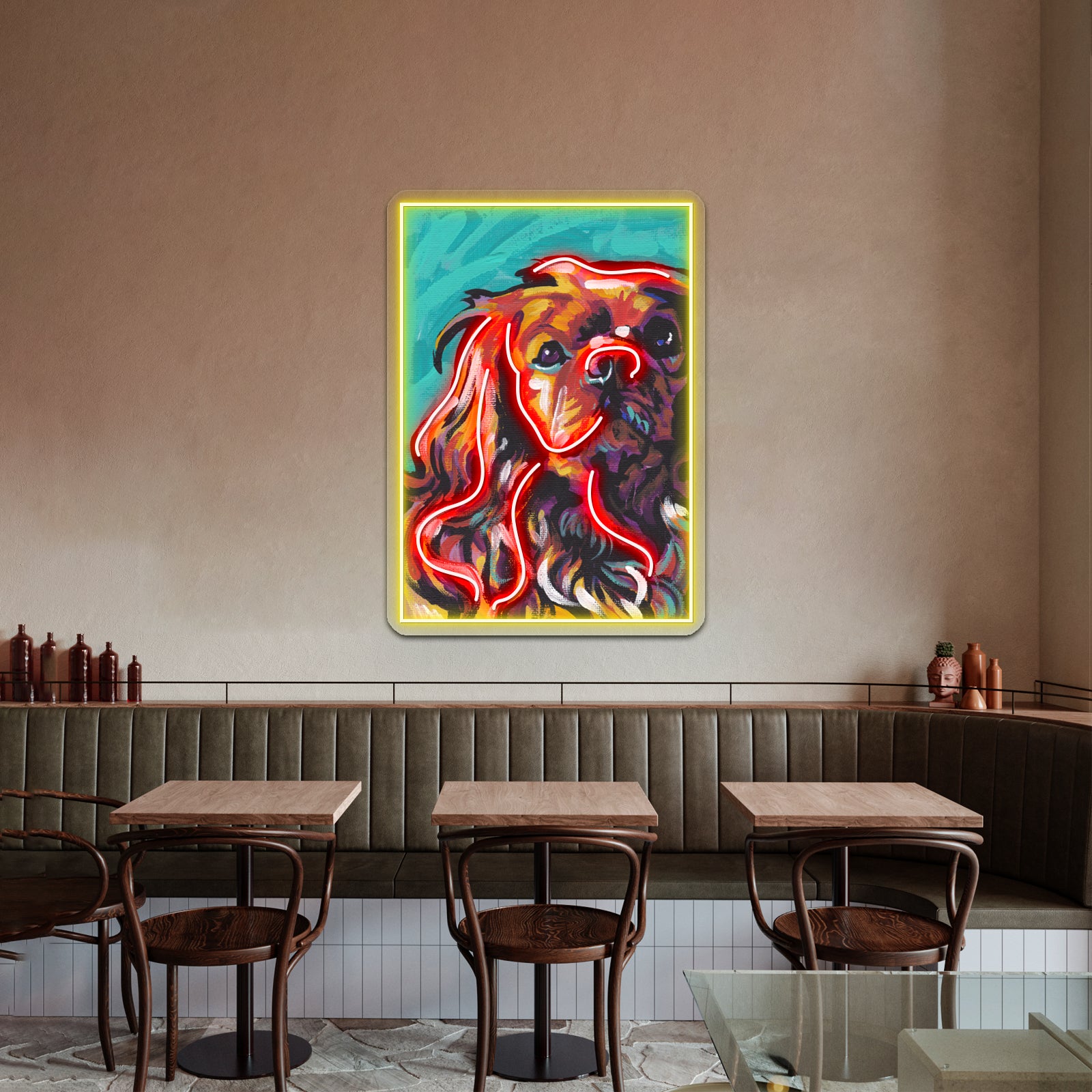 Cavalier King Charles Spaniel Colorful Dog Artwork Business Neon Sign