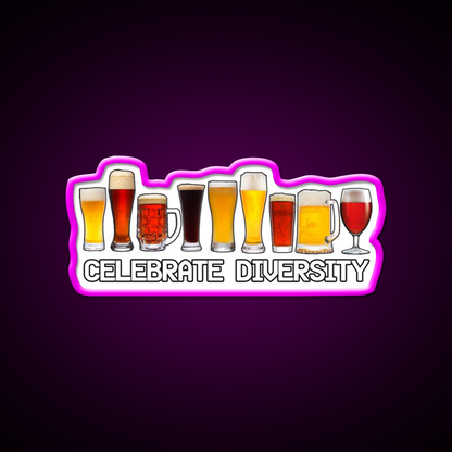 Celebrate Diversity Beer Bar Decor Led Neon Sign Rgb Color - Neon sign mounted on wall in room