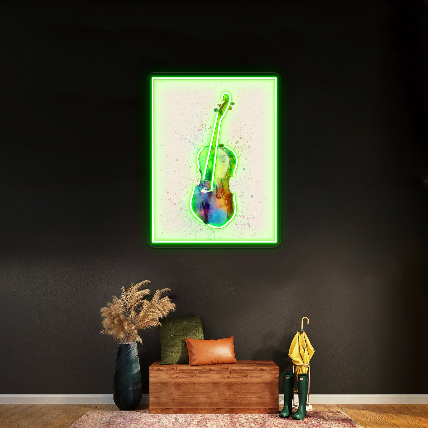 Cello Abstract Watercolor Wall Artwork Neon Signs