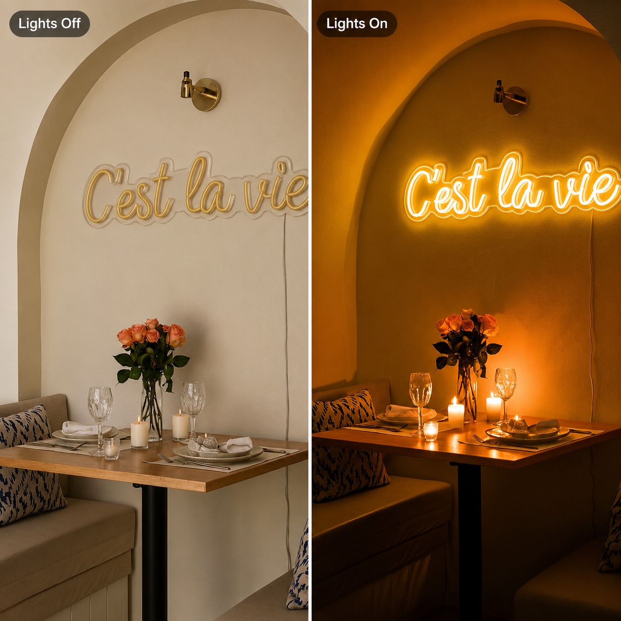 C'est La Vie LED Neon Sign Wall Neon Sign - 06 Day Night Comparison
