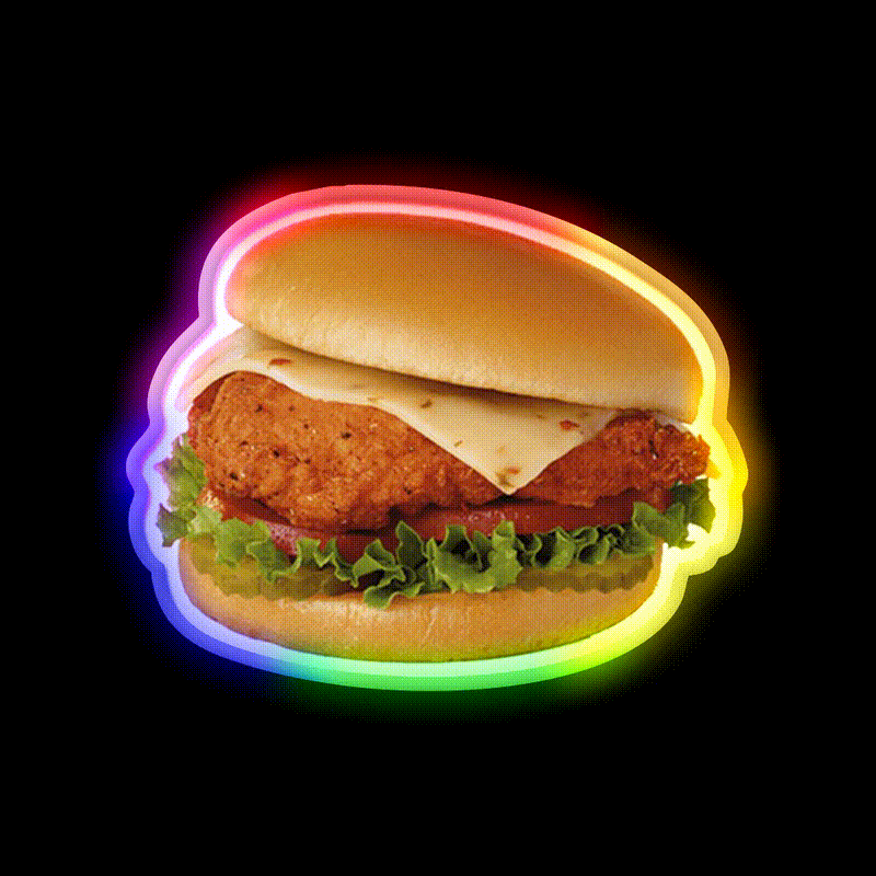 Cfa Spicy Chicken Sandwich Fast Food Led Neon Sign For Burger Place Rgb Color - LED neon sign close-up detail