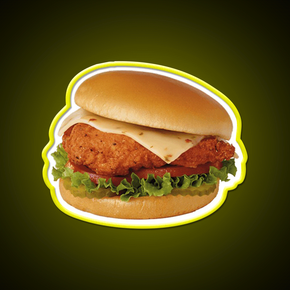 Cfa Spicy Chicken Sandwich Fast Food Led Neon Sign For Burger Place Rgb Color - Custom LED neon sign front view