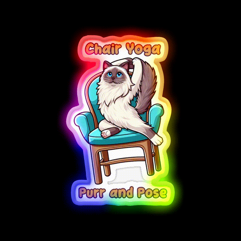 Chair Yoga Cat Pose Yoga Led Neon Sign For Wellness Space Yoga Room Rgb Color
