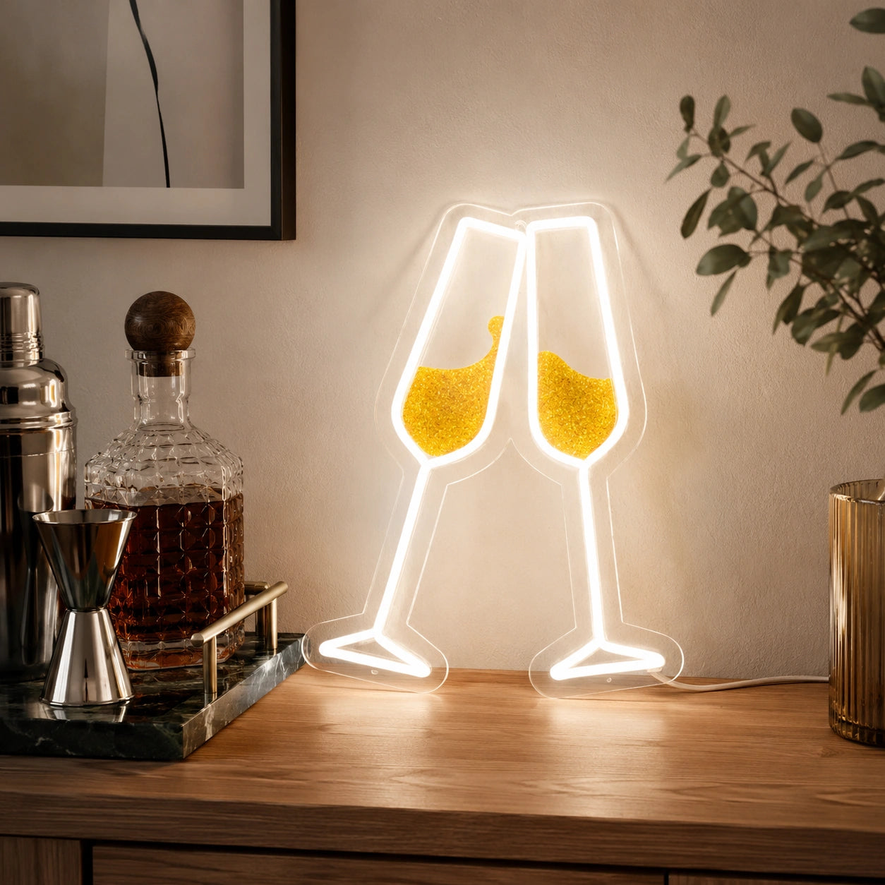 Champagne Glasses Neon Sign Wall Art LED Neon Sign real lifestyle scene