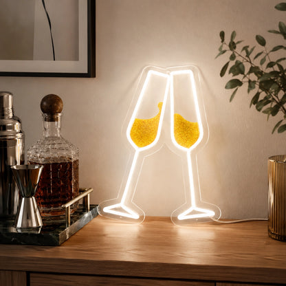 Champagne Glasses Neon Sign Wall Art LED Neon Sign real lifestyle scene