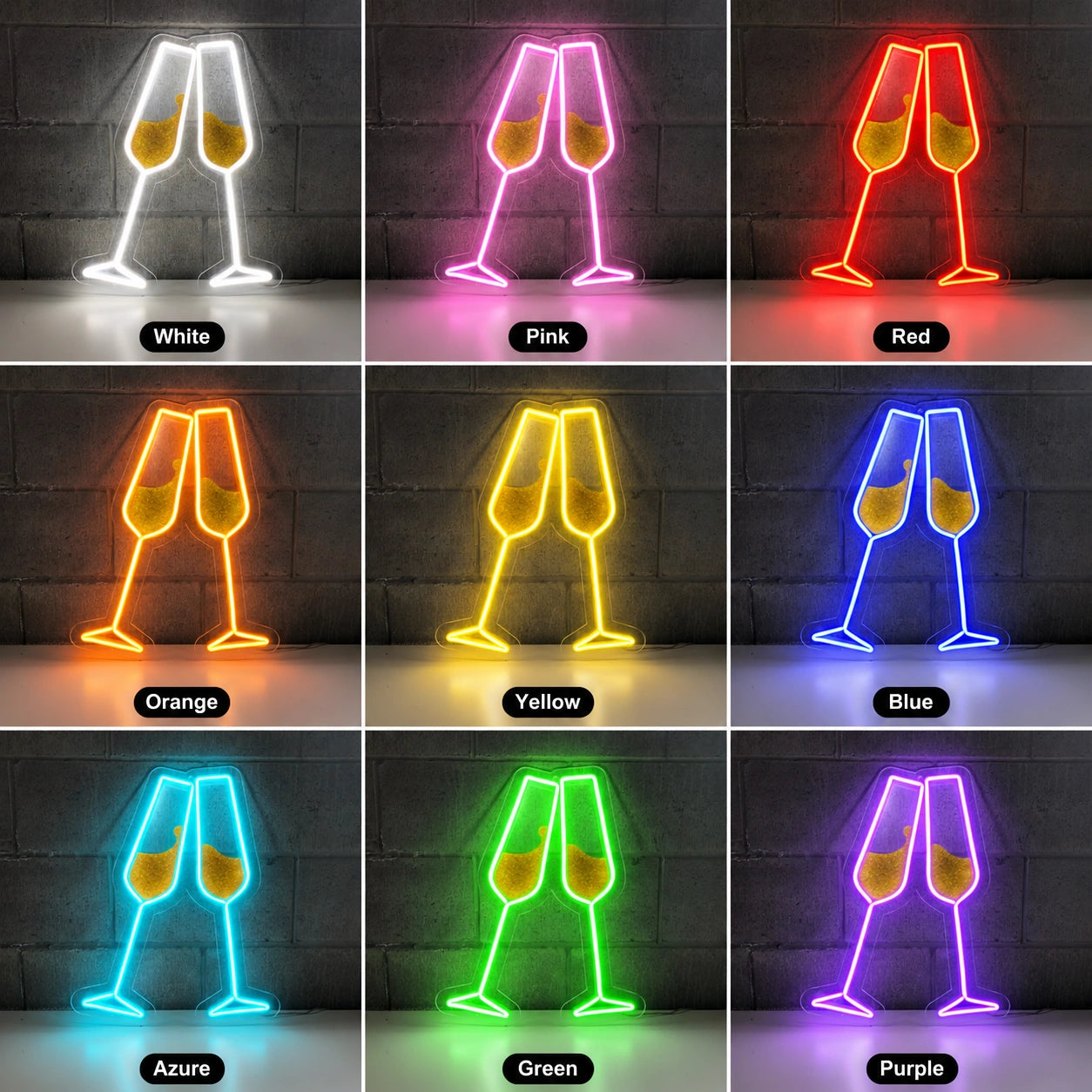 Champagne Glasses Neon Sign Wall Art LED Neon Sign color grid