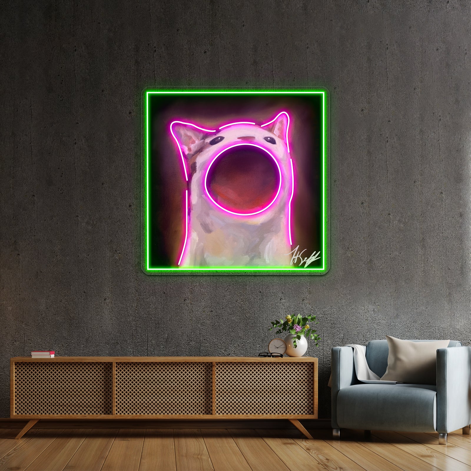 Chaotic Pop Cat Funny Design Artwork Business Neon Sign