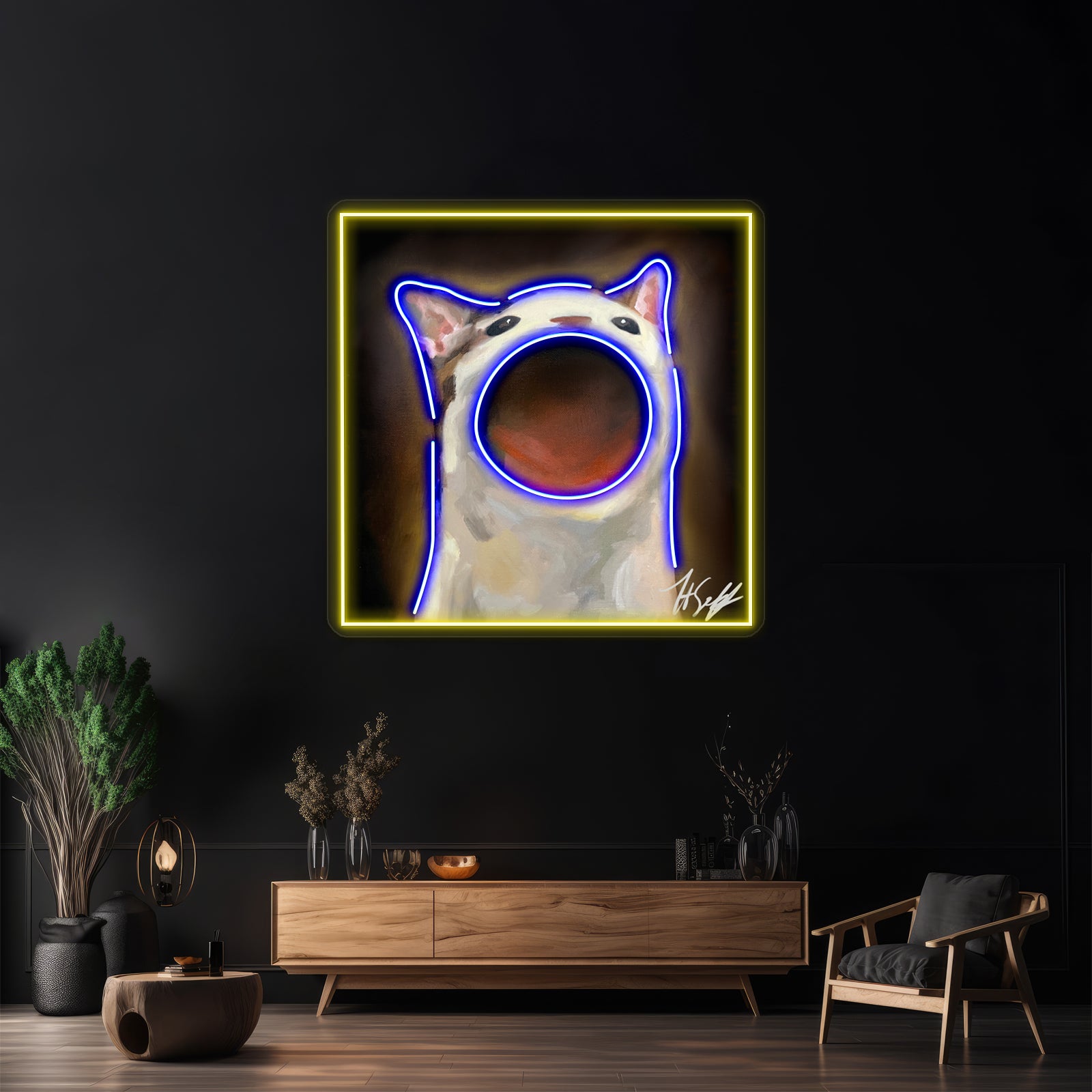 Chaotic Pop Cat Funny Design Artwork Business Neon Sign