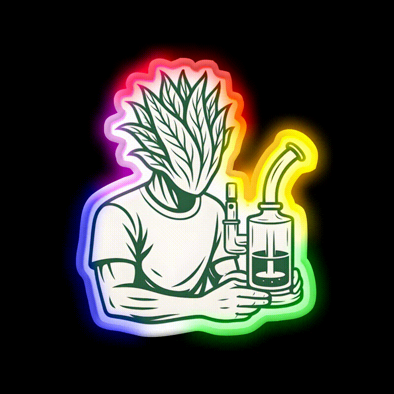 Character 420 Hemp Inspired Green Leaf Led Neon Sign Rgb Color - LED neon sign close-up detail