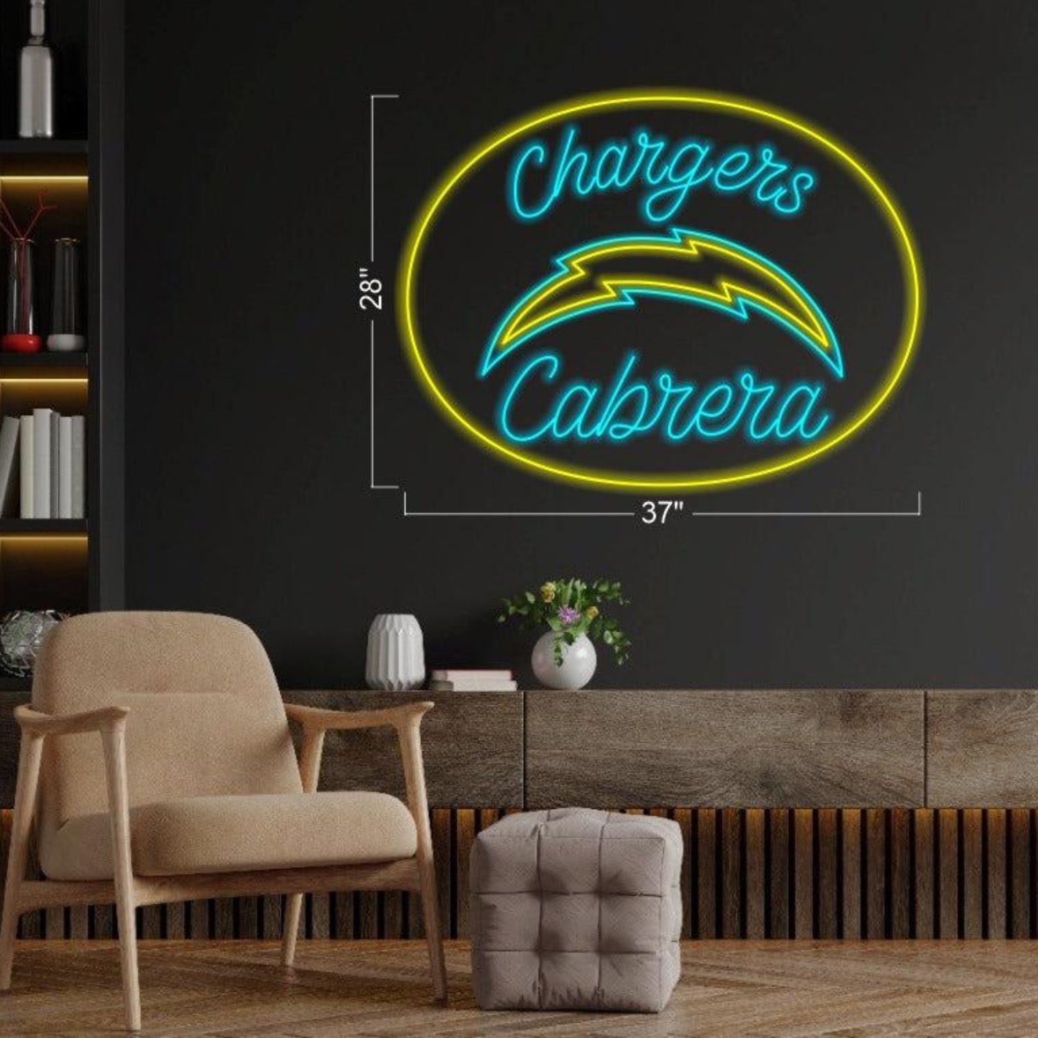 Chargers Cabrera Blue-Yellow Lightning Bolt Led Neon Sign For Indoor Wall Decor | Shineneon