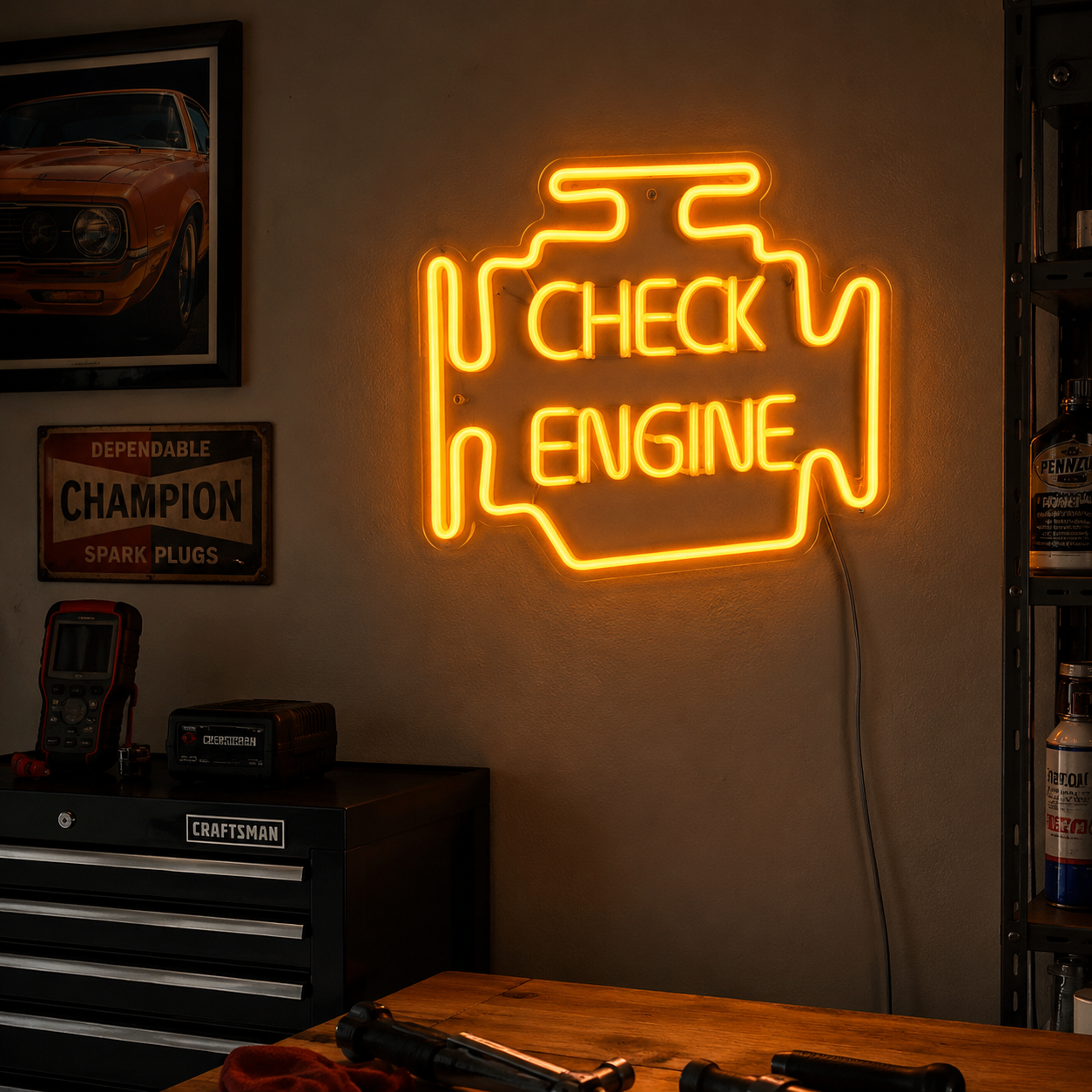 Check Engine LED Neon Sign - 03 Real Lifestyle Scene