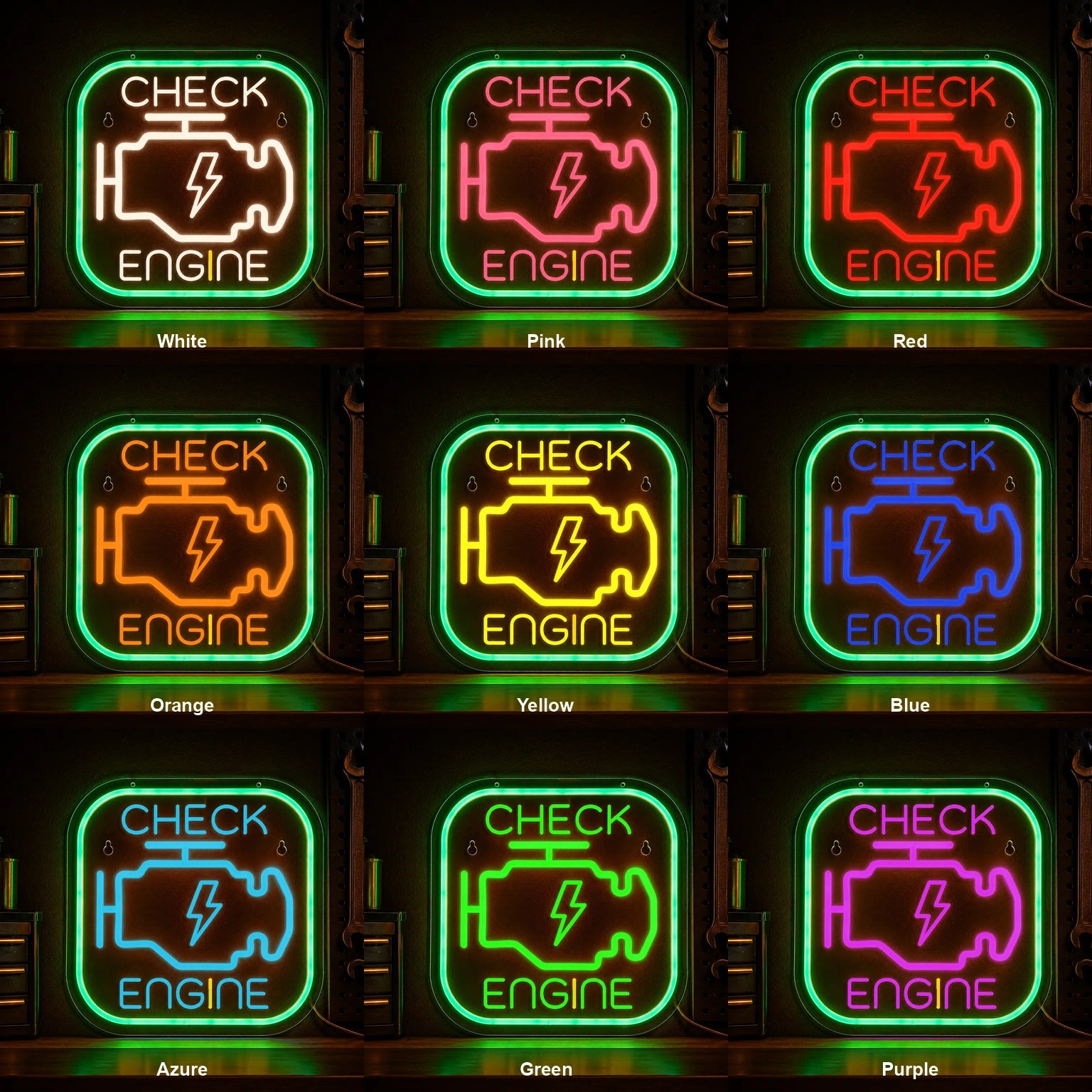 Check Engine Lightning LED Neon Sign color grid