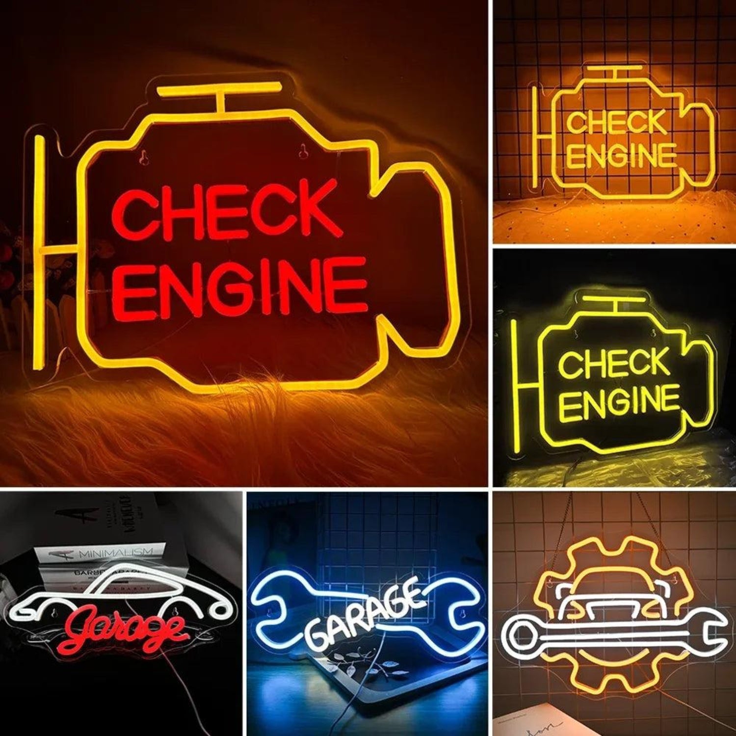 Check Engine Red-Yellow Led Neon Sign For Garage Decor | Shineneon
