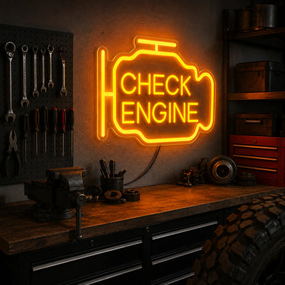 Check Engine Warning Outline LED Neon Sign real lifestyle scene