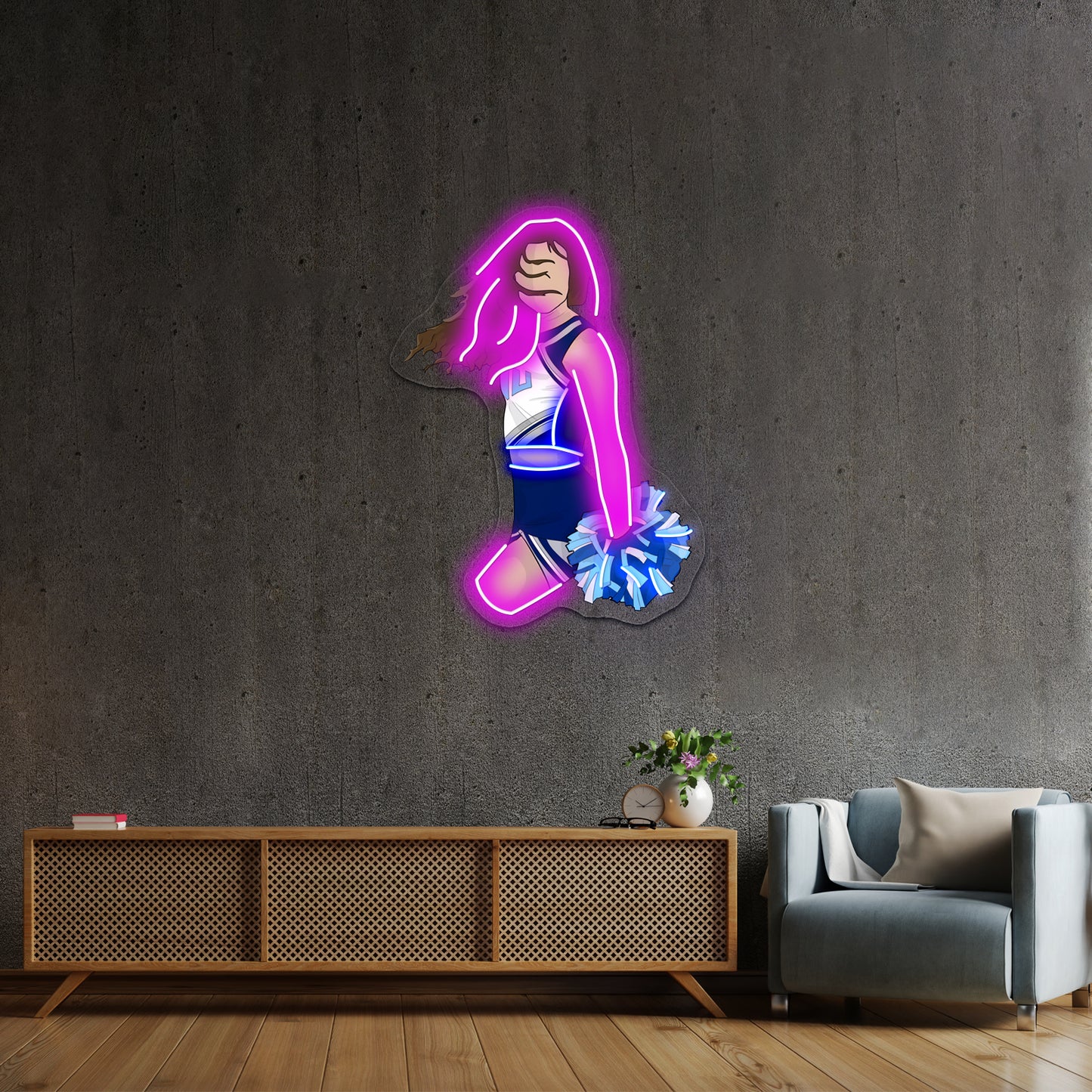 Cheerleader Wave Artwork Business Neon Sign