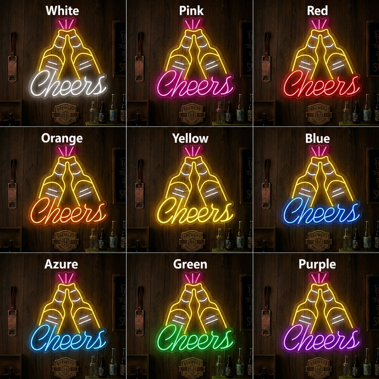 Cheers Beer Bottles Neon Sign LED Neon Sign color grid