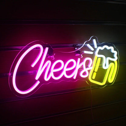 Cheers Beer Cup Pink Yellow Led Neon Sign For Indoor Home Bar Cafe Decor | Shineneon