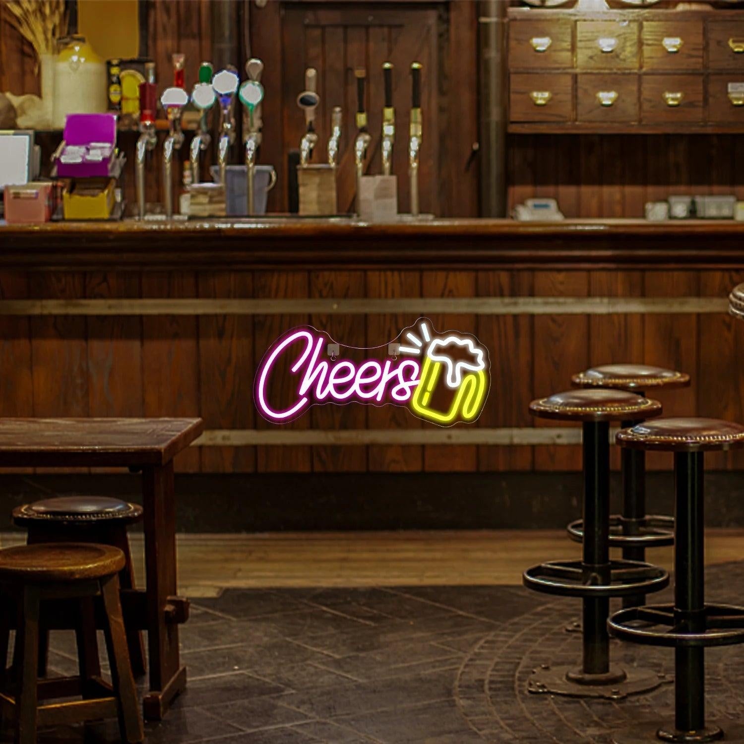 Cheers Beer Cup Pink Yellow Led Neon Sign For Indoor Home Bar Cafe Decor | Shineneon