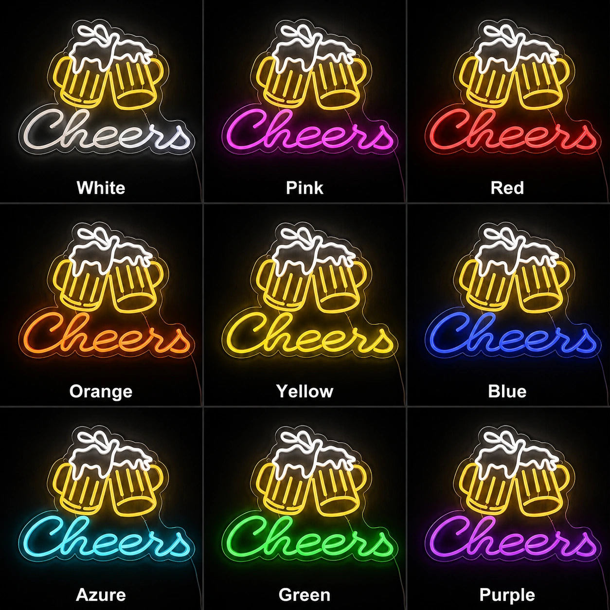 Cheers Beer Mug Neon Sign LED Neon Sign color grid