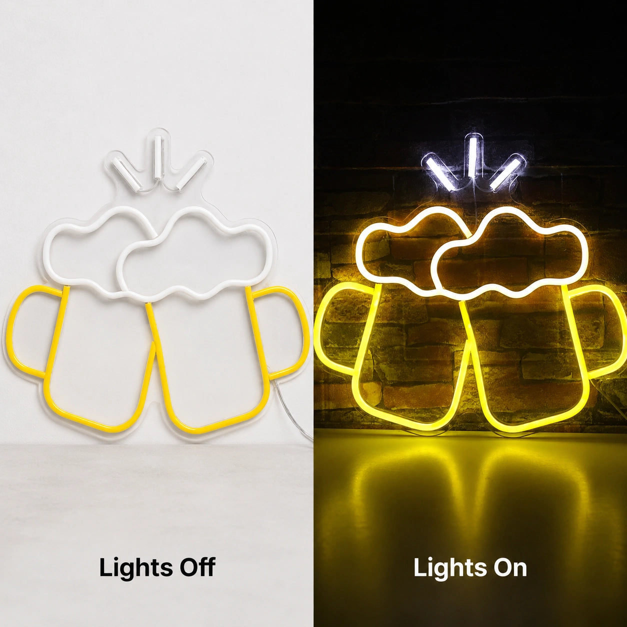 Cheers Beer Mugs Neon Sign LED Neon Sign day and night comparison