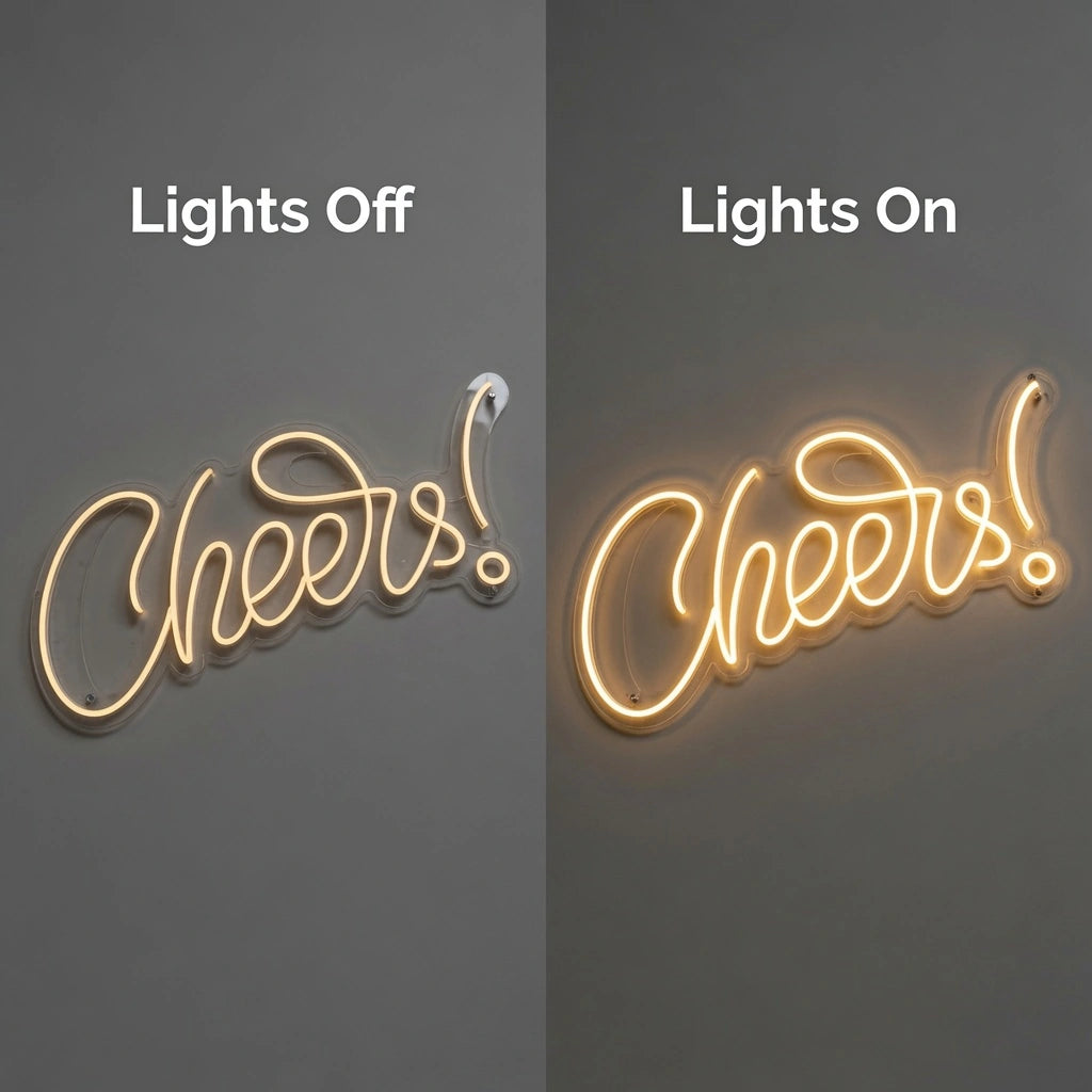 Cheers Business LED Neon Sign - 06 Day Night Comparison