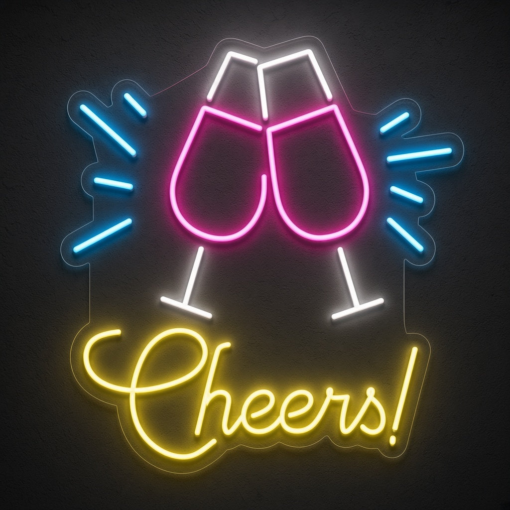 Cheers Champagne Glasses LED Neon Sign
