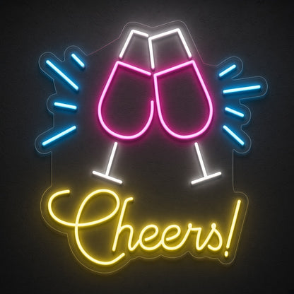 Cheers Champagne Glasses LED Neon Sign