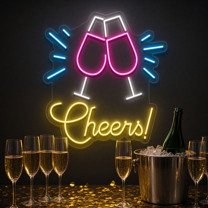 Cheers Champagne Glasses LED Neon Sign