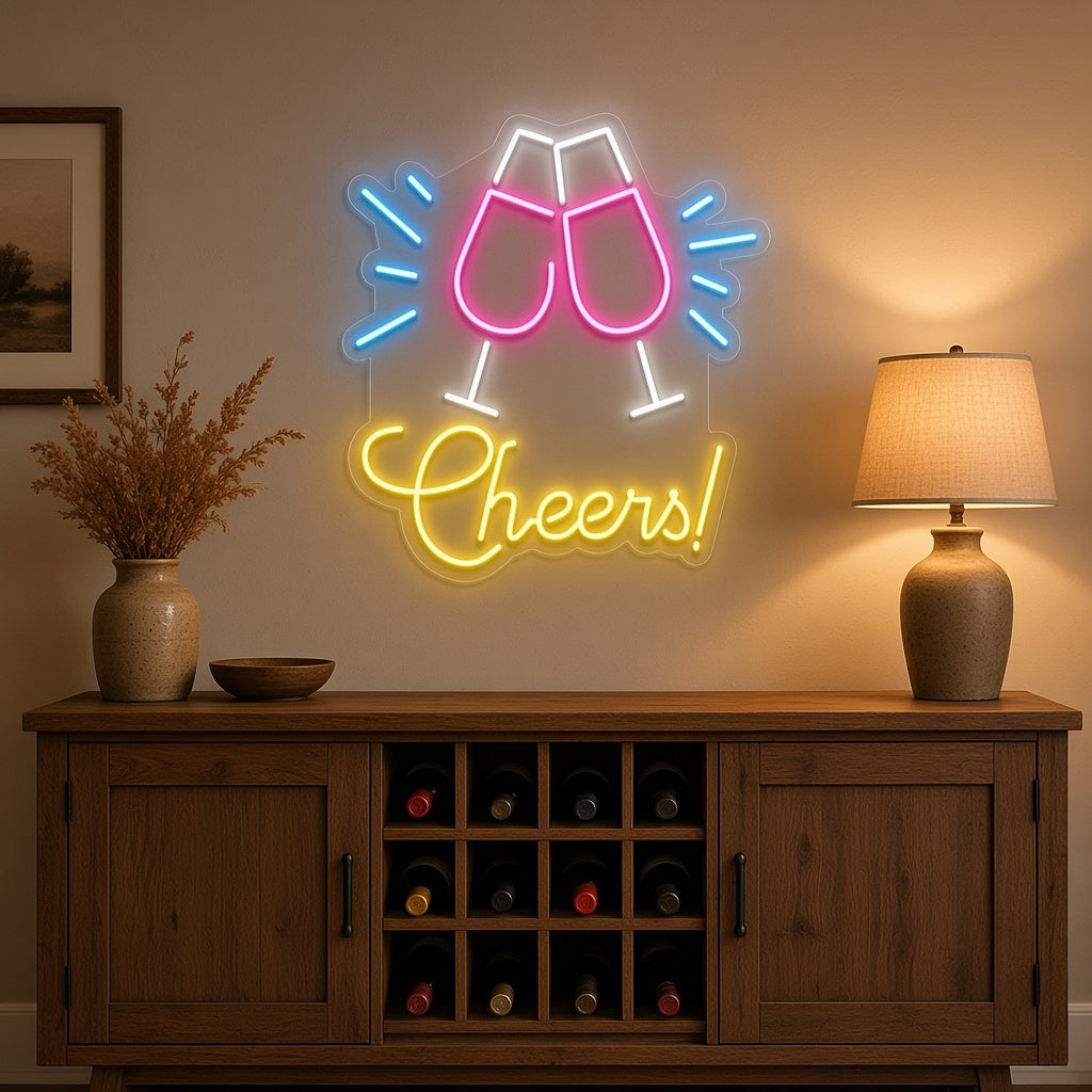 Cheers Champagne Glasses LED Neon Sign