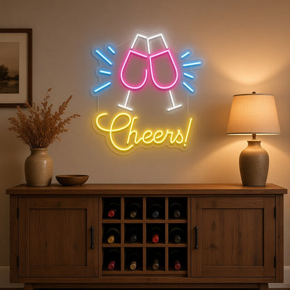 Cheers Champagne Glasses LED Neon Sign