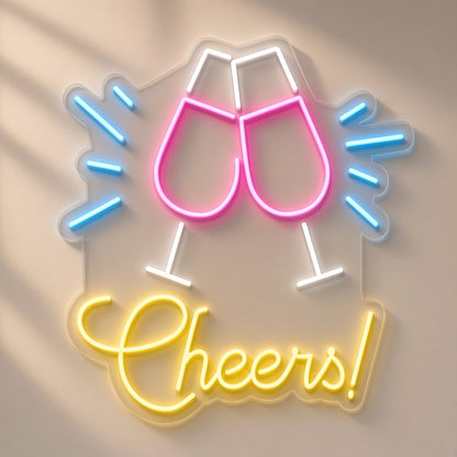 Cheers Champagne Glasses LED Neon Sign