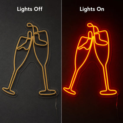 Cheers Champagne Neon Sign Wall Art LED Neon Sign day and night comparison