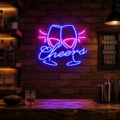 Cheers Clinking Wine Glasses Man Cave LED Neon Sign high-converting product image