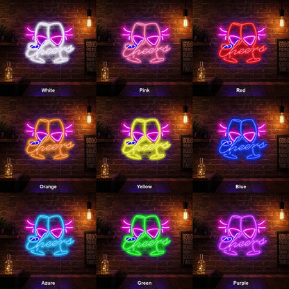 Cheers Clinking Wine Glasses Man Cave LED Neon Sign - Shineneon