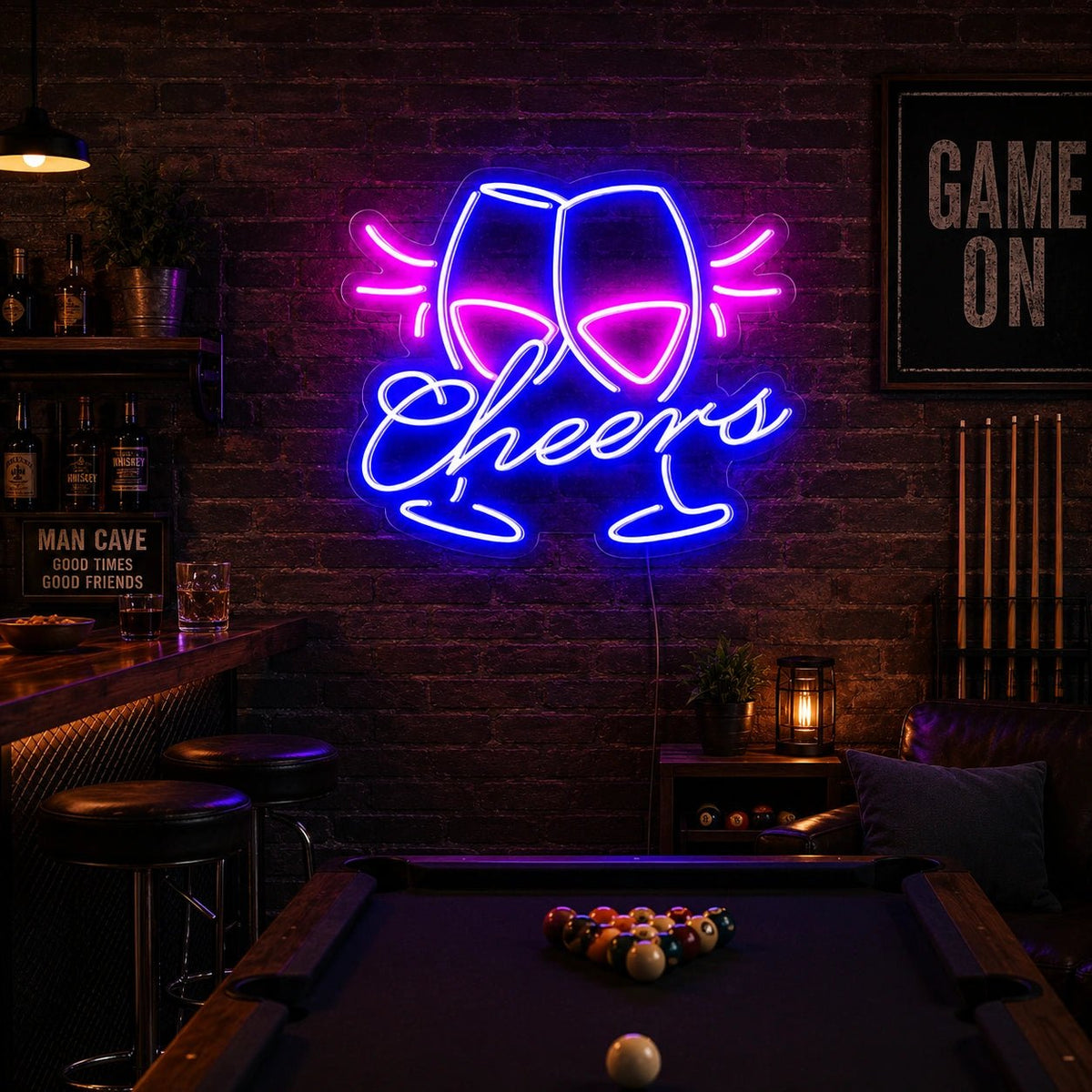 Cheers Clinking Wine Glasses Man Cave LED Neon Sign - Shineneon