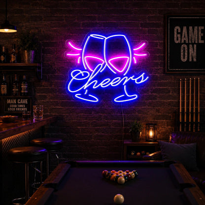 Cheers Clinking Wine Glasses Man Cave LED Neon Sign - Shineneon