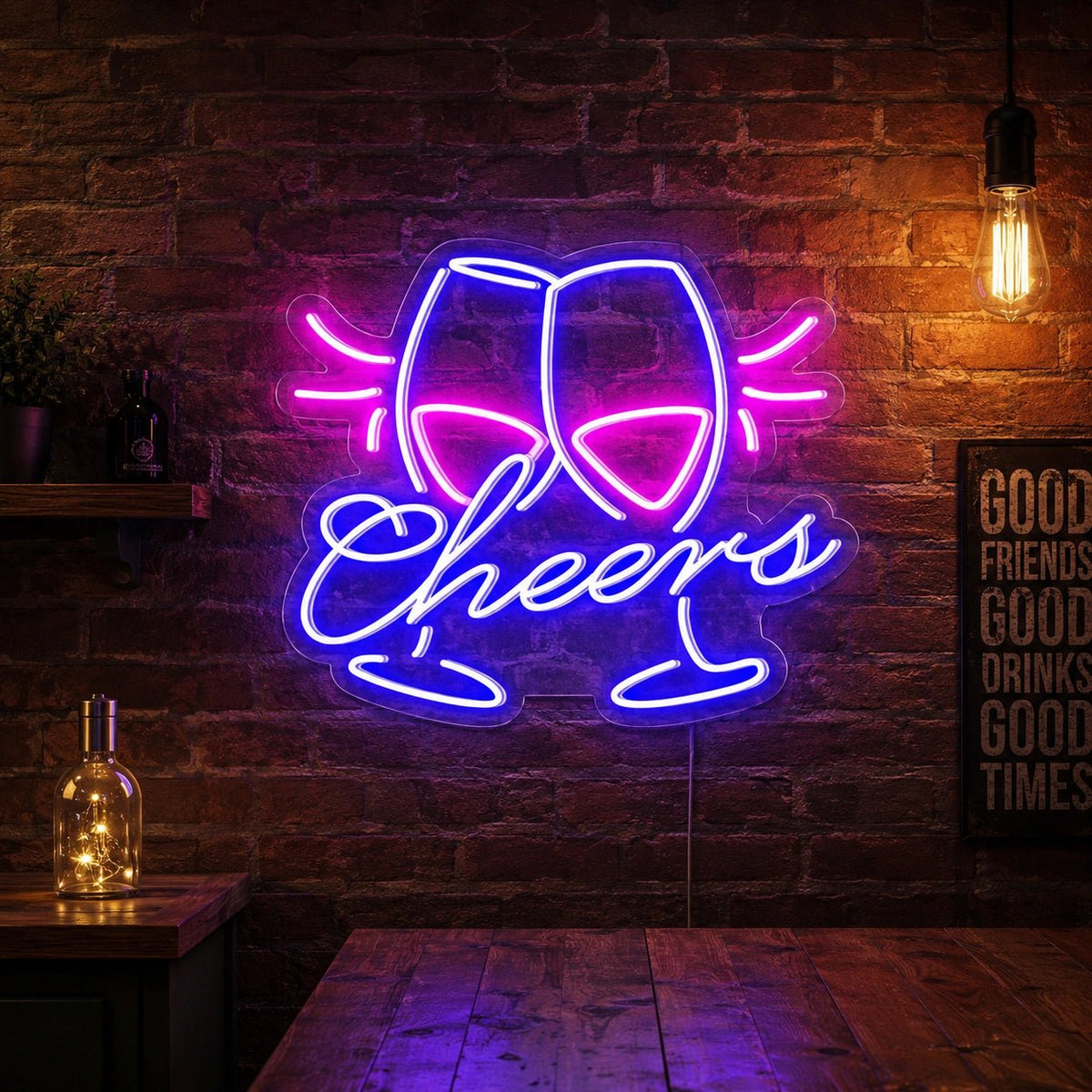Cheers Clinking Wine Glasses Man Cave LED Neon Sign - Shineneon