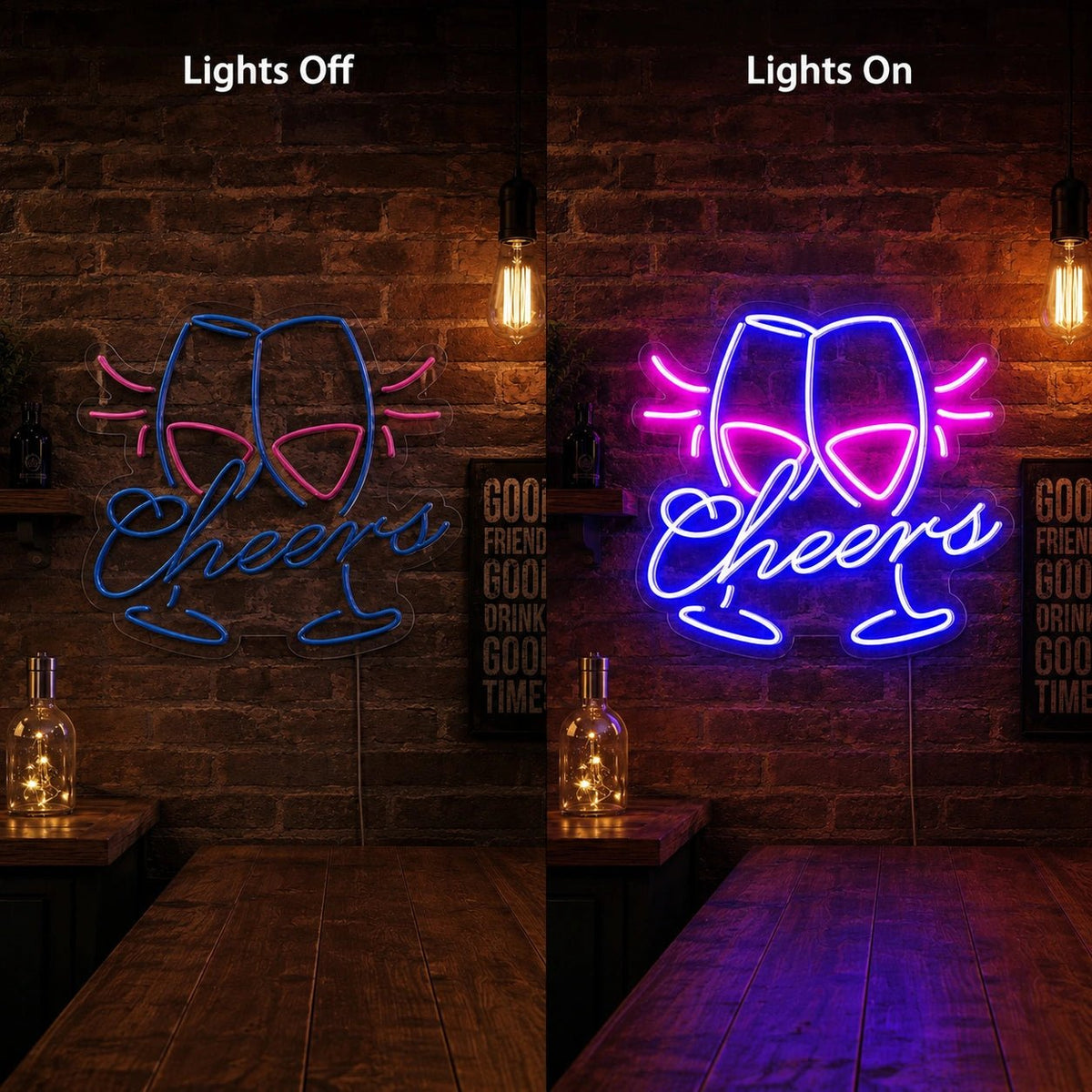Cheers Clinking Wine Glasses Man Cave LED Neon Sign - Shineneon