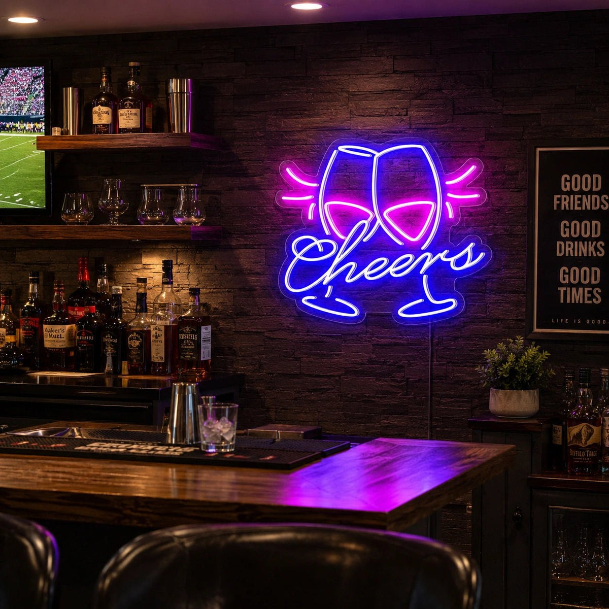 Cheers Clinking Wine Glasses Man Cave LED Neon Sign - Shineneon