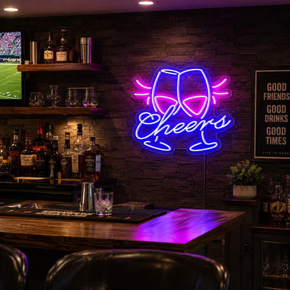 Cheers Clinking Wine Glasses Man Cave LED Neon Sign - Shineneon