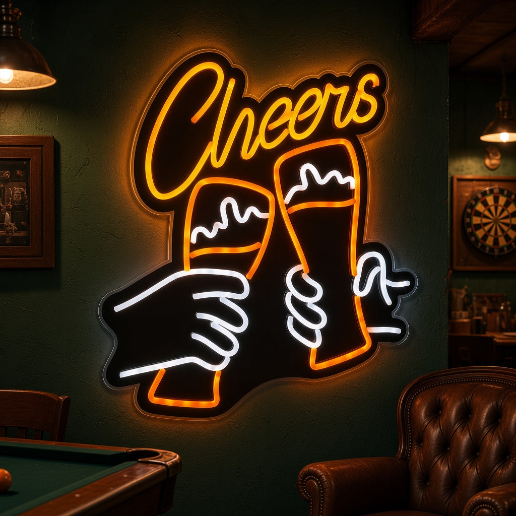 Cheers Hands Toasting Beer LED Neon Sign