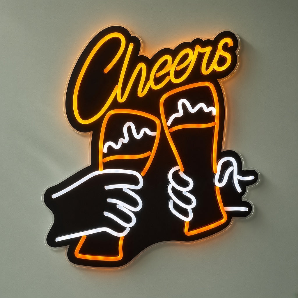 Cheers Hands Toasting Beer LED Neon Sign